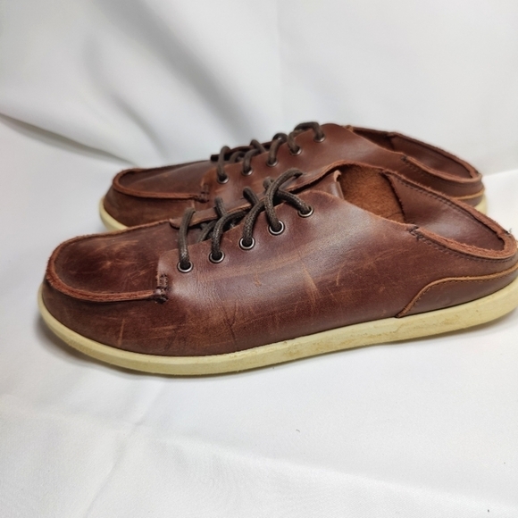 Olukai Nalukai  Slides Drop in Heel Brown Leather Slip On Loafer Men's Shoe 9.5M - Picture 2 of 12